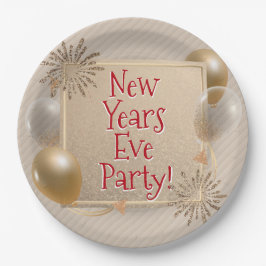 Party aus Silvester, Gold, Weißballons, Pappteller