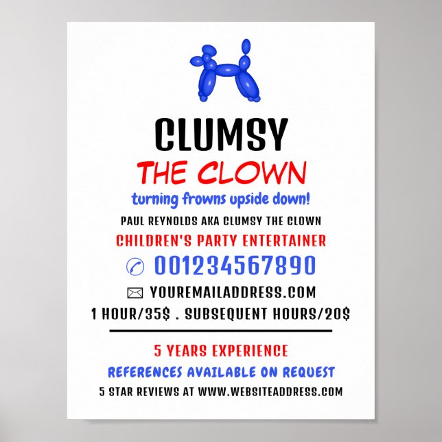 Party Ballon Kinder Entertainer, Clownwerbung Poster (Vorne)