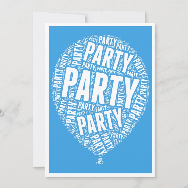 Party Ballon mit blauem Hintergrund Einladung (Vorderseite)