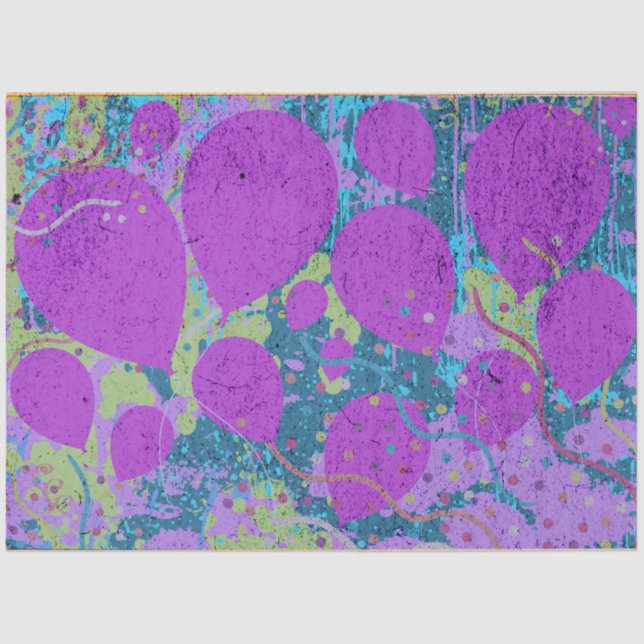 Party Balloons Artwork Lila Blue Green Seidenpapier (Vorderseite)