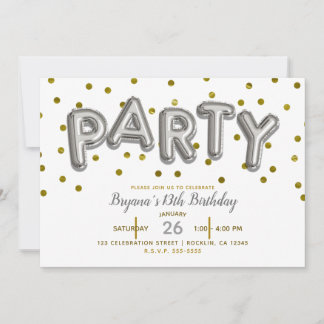 PARTY Balloons Silver & Gold Geburtstag JEDE FARBE Einladung
