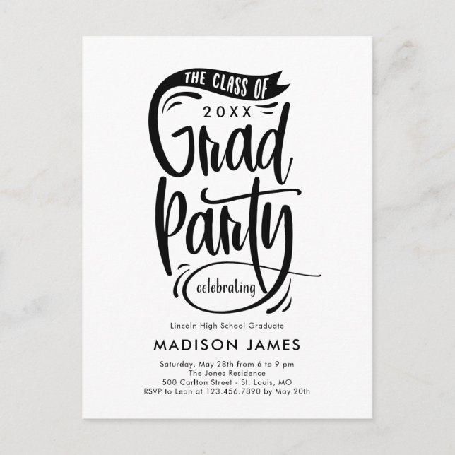 Party Banner Graduation Party Einladung Postkarte (Vorderseite)