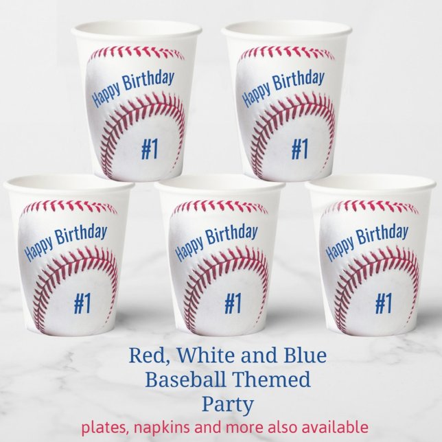 Party Baseball Red White and Blue Name and Age Pappbecher (Von Creator hochgeladen)