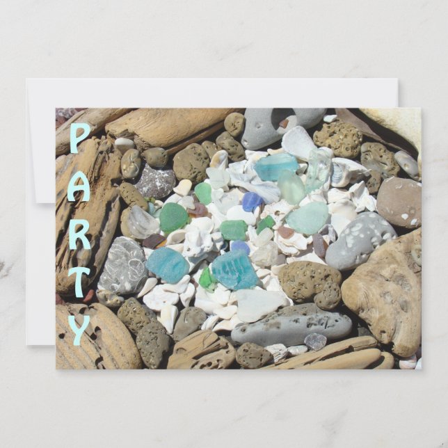 PARTY Beach Einladungen Seashells Driftwood (Vorderseite)