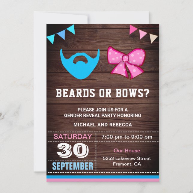 Party "Beards or Bows Gender Reveal" Einladung (Vorderseite)