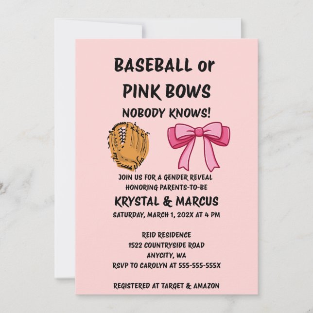 Party beim Baseball oder beim Pink Bows Einladung (Vorderseite)