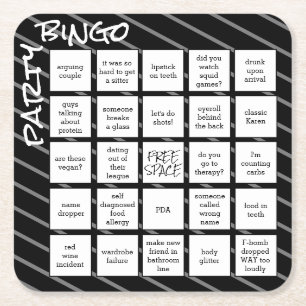 Party Bingo Black Modern Square Paper Untersetzer