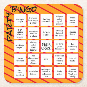 Party Bingo Funny Orange Red Modern Rechteckiger Pappuntersetzer