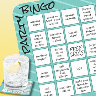 Party Bingo Game Card Aquamarine Streifen Modernst Rechteckiger Pappuntersetzer