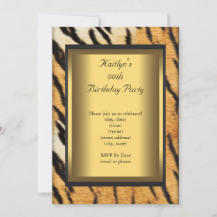 Party Birthday Tiger Animal Gold Einladung