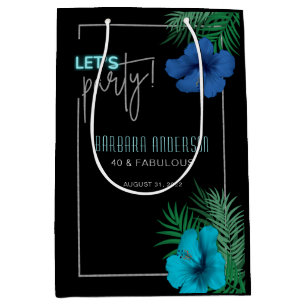 Party Black Blue Neon Tropical 40. Geburtstag Mittlere Geschenktüte