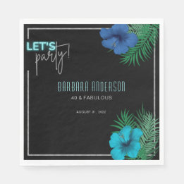 Party Black Blue Neon Tropical 40. Geburtstag Serviette