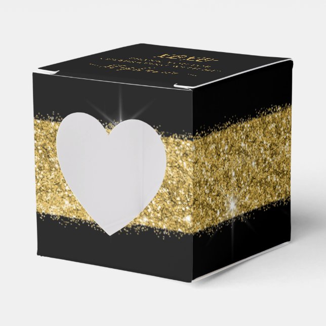 Party Black Gold Glitzer Confetti Square Herzstück Geschenkschachtel (Vorderseite)