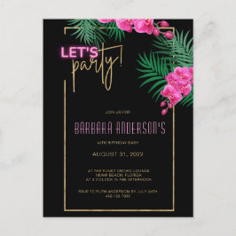 Party Black Gold Neon Tropical 40. Geburtstag Postkarte