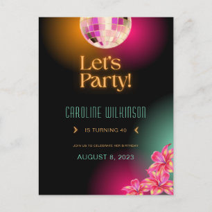 Party Black Orange Neon 40. Geburtstag Postkarte