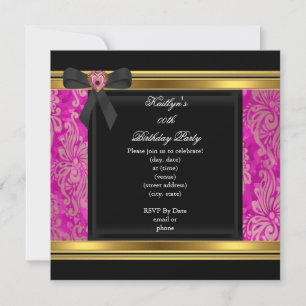 Party Black Pink Damask Jewel Image Einladung