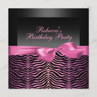Party Black & Pink Zebra Einladung zum Geburtstag