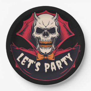 Party Black Spooky Skull Halloween Pappteller