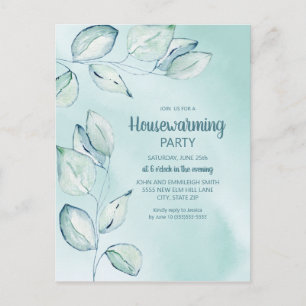 Party Blue Green Watercolor-Blätter zur Wohnungsau Postkarte