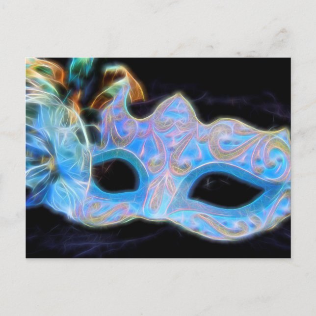 Party Blue Venezianisch Mask Postcard Einladungspostkarte (Vorderseite)
