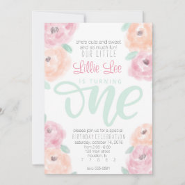 Party-Blume zum 1. Geburtstag eines kleinen Mädche Einladung