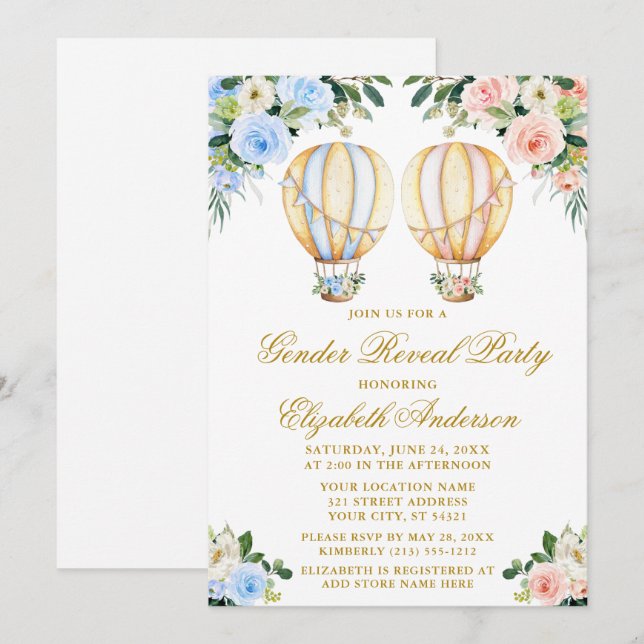 Party Blütenballons Einladung (Vorne/Hinten)