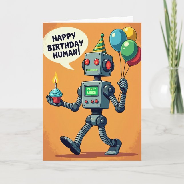 Party Bot Cupcake Karte (Vorderseite)