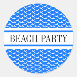 PARTY Bright Blue White Waves Racing Streifen Runder Aufkleber