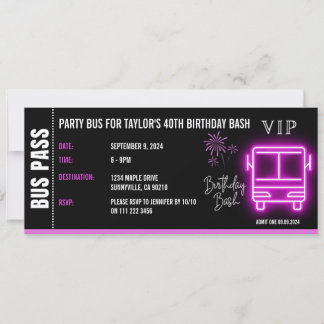 Party Bus Pass Ticket VIP Geburtstag Einladung