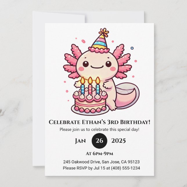 Party Cake Axolotl Geburtstag Einladung (Vorderseite)