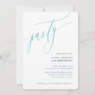 PARTY calligraphy stylish minimal navy mint Einladung