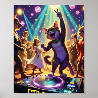 Party Cat DJ Leading the Ultimate Dance Floor Bash Poster