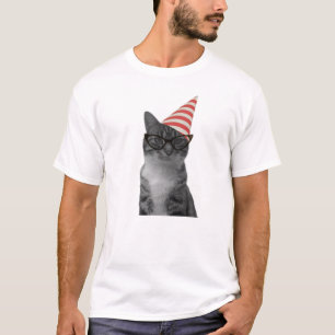 Party Cat gestreift Hut 50er Brille T-Shirt