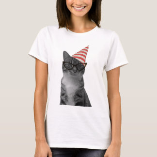 Party Cat gestreift Hut 50er Brille T-Shirt