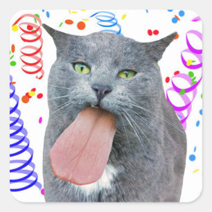 Party Cat Got Ihre Zunge? Quadratischer Aufkleber