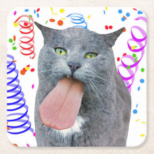 Party Cat Got Ihre Zunge? Rechteckiger Pappuntersetzer