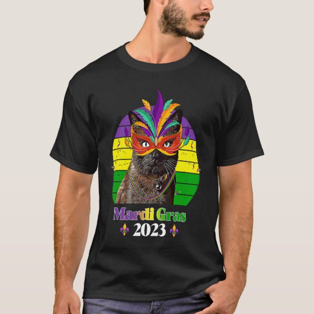 Party Cat Mask Beads Mardi Gras 2023 2 T-Shirt (Vorderseite)