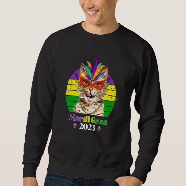 Party Cat Mask Beads Mardi Gras 2023  5 Sweatshirt (Vorderseite)