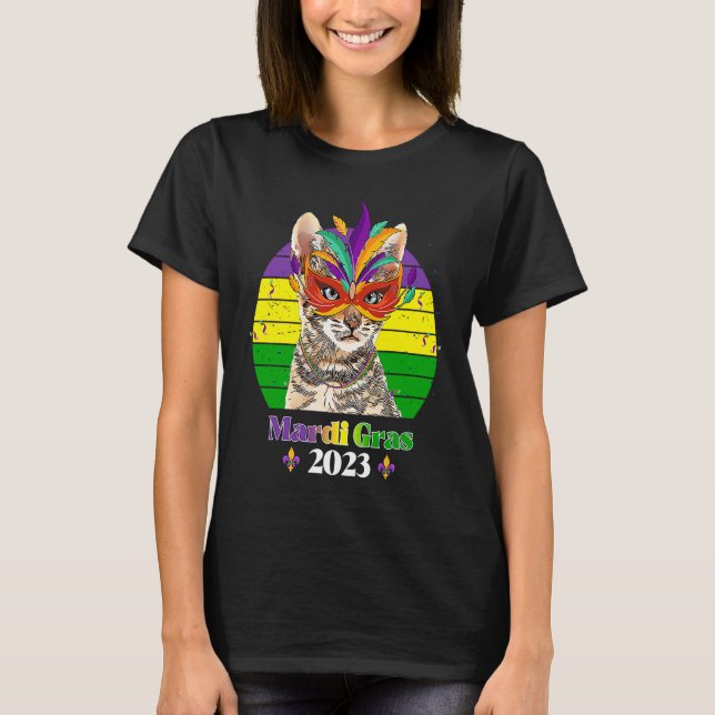 Party Cat Mask Beads Mardi Gras 2023 8 T-Shirt (Vorderseite)