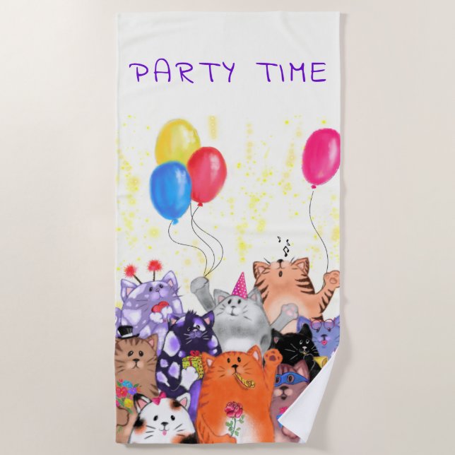 Party Cats Strandtuch - Benutzerdefinierter Text (Vorderseite)