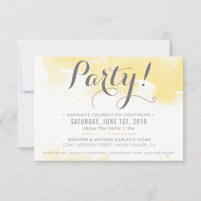 PARTY CELEBRATION CARD Moderne gelbe Aquarellfarbe RSVP Karte (Vorderseite)
