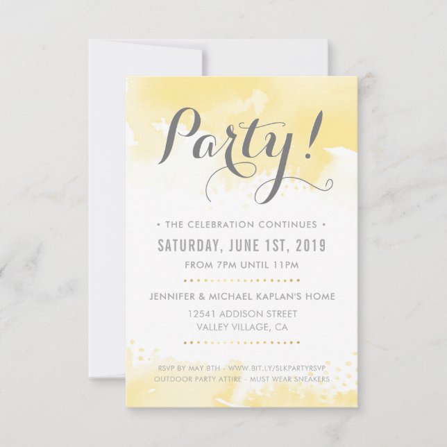 PARTY CELEBRATION CARD Moderne gelbe Aquarellfarbe RSVP Karte (Vorderseite)