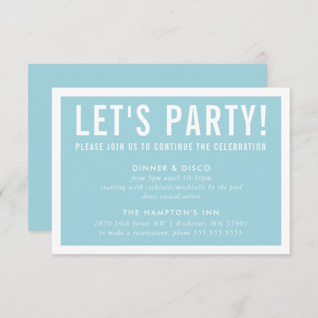 PARTY CELEBRATION CARD Moderner Block türkis blau Einladung (Vorne/Hinten)