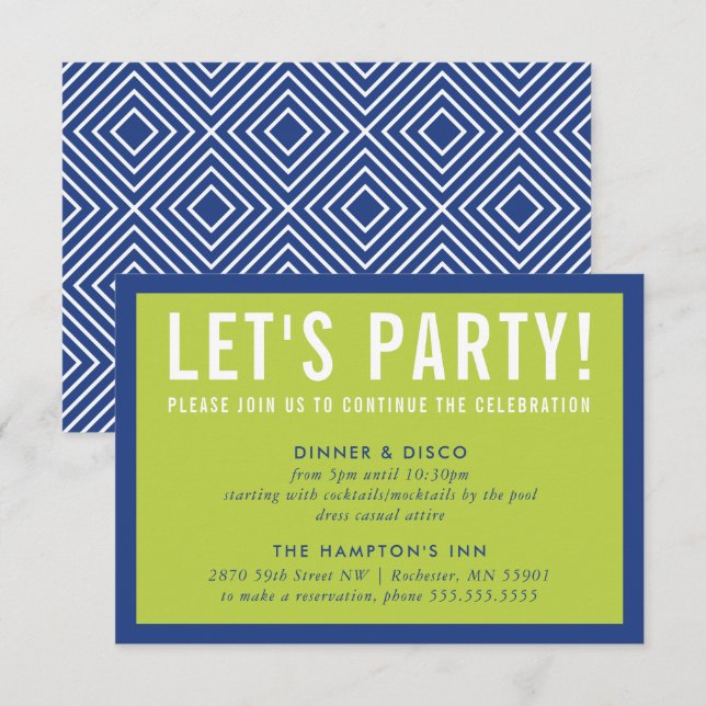 PARTY CELEBRATION INFO Moderne kaltblauen Limon Einladung (Vorne/Hinten)