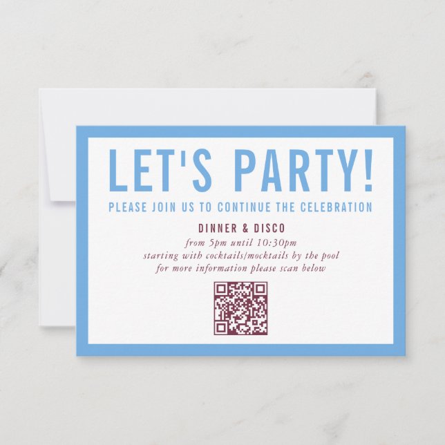 PARTY CELEBRATION INFO Modernes Mindest-Maroblau Einladung (Vorderseite)
