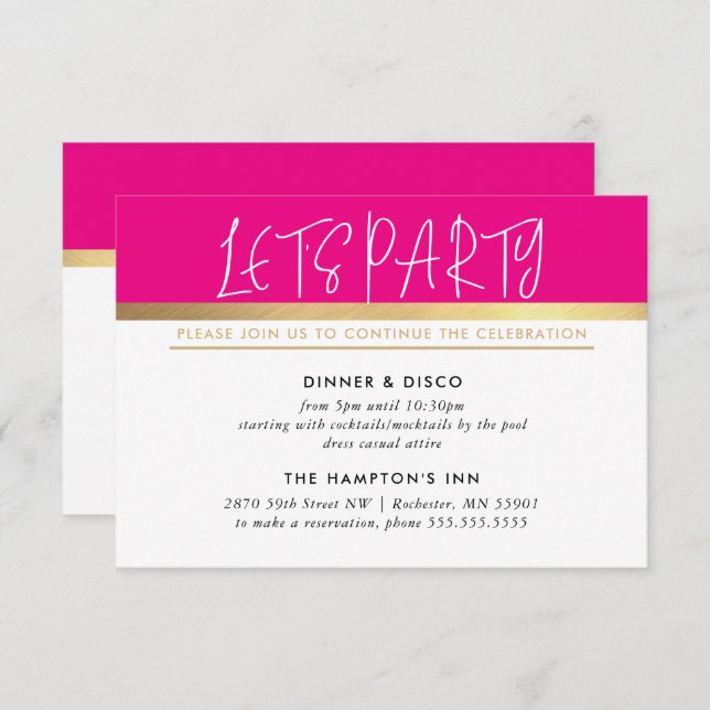 PARTY CELEBRATION INFO ultra trendy pink gold Einladung (Vorne/Hinten)