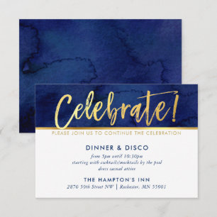 PARTY CELEBRATION KARTE Blaues Aquarellgold