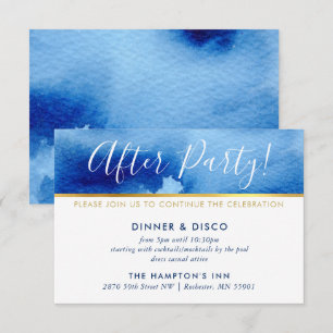 PARTY CELEBRATION KARTE Goldene blaue Aquarellfarb