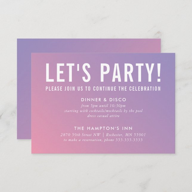 PARTY CELEBRATION KARTE Moderne, lila rosa Gradien (Vorne/Hinten)