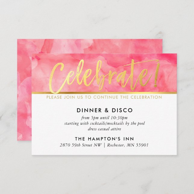 PARTY CELEBRATION Koralle rosa Aquarellgoldart Einladung (Vorne/Hinten)